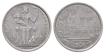 Французская Полинезия 2 франка 1977 KM 10 алюминий 179-915