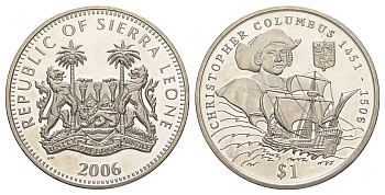 Сьерра-Леоне 1 доллар 2006 Христофор Колумб KM 404 медно-никель BU 00-1067-2-22