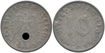 Германия 10 рейхспфеннигов 1943 A KM 101, J.371 цинк 63-319