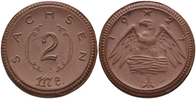 Саксония 2 марки 1921 J. N 56 фарфор 1094-1-73