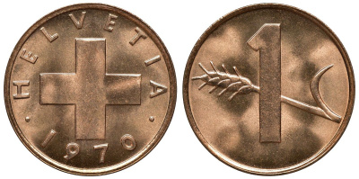 Швейцария 1 раппен 1970 KM 46 бронза UNC M63-07