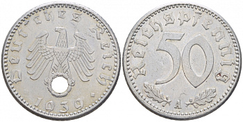 ГЕРМАНИЯ 50 РЕЙХСПФЕННИГОВ 1939 A KM 96, J. 372 алюминий 212-725