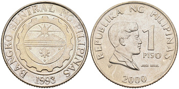 Филиппины 1 писо 2000 Хосе Рицаль KM 269 медно-никель 4556-1153