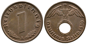 Германия 1 рейхспфенниг 1939 A KM 89, J. 361 бронза    220-341