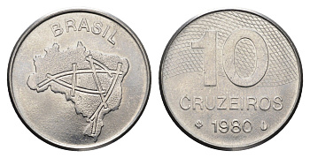 Бразилия 10 крузейро 1980 KM 592.1 нержавеющая сталь UNC 4663-716