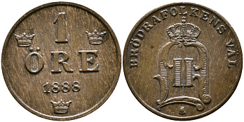 Швеция 1 эре 1888 Оскар II (1872-1907) король Швеции и Норвегии KM 750 бронза 4609-555