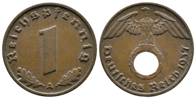 Германия 1 рейхспфенниг 1937 A KM 89, J. 361 бронза    220-166
