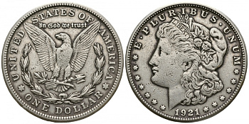 США 1 доллар 1921 S, Морган доллар KM 110 серебро 272-1515