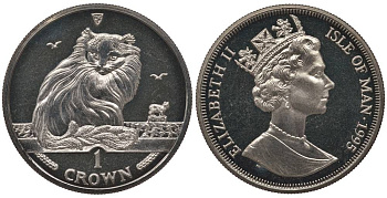 Остров Мэн 1 крона 1995 турецкая кошка KM 446 медно-никель UNC 1071-9-43