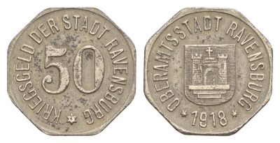 Равенсбург 50 пфеннигов 1918 Funck 440.3, Men05 21194.4, Men18 26473.4 железо 4584-127