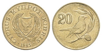 Кипр 20 центов 1985 птичка KM 57.2 никель латунь UNC 4652-351