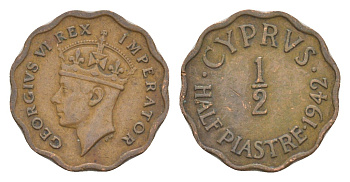 Кипр 1/2 пиастра 1942 Георг VI (1936-1952) KM 22a бронза 4649-1131