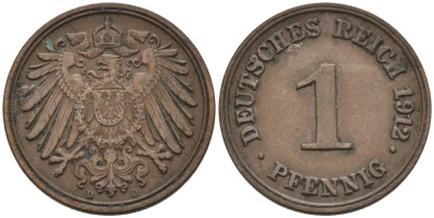 Германия 1 пфенниг 1912 D KM 10, J. 10 медь 4576-245