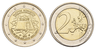 Бельгия 2 евро 2007 50 лет подписанию Римского договора KM 247 биметалл UNC 1083-3-65