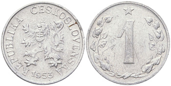 Чехословакия 1 геллер 1953 KM 35 алюминий 4613-1032