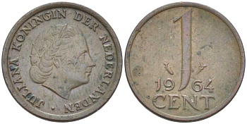 Нидерланды 1 цент 1964 Юлиана (1949-1980) KM 180 бронза 214-1031