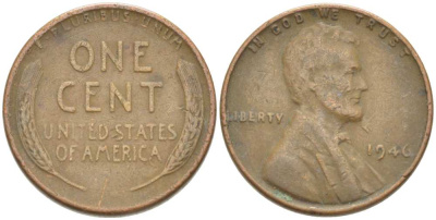 США 1 ЦЕНТ 1946 ЛИНКОЛЬН KM А132 медь цинк 218-937