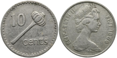 Фиджи 10 центов 1969 Елизавета II (1952-), булава KM 30 медно-никель 3336-227