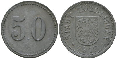 Нердлинген (Бавария) 50 пфеннингов 1917 Funck 381.3, Men18 23671.3 цинк 4586-856