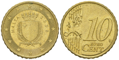 Мальта 10 евроцентов 2008 F KM 128 нордик UNC 4551-927