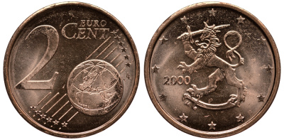 ФИНЛЯНДИЯ 2 ЕВРОЦЕНТА 2000 KM 99 сталь плакированная медью UNC 4181-466