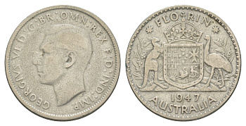 Австралия 1 флорин = 2 шиллинга 1947 Георг VI (1936-1952) KM 40a серебро 4631-1142