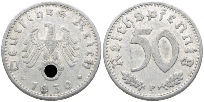 ГЕРМАНИЯ 50 РЕЙХСПФЕННИГОВ 1939 F KM 96 алюминий 3856-755