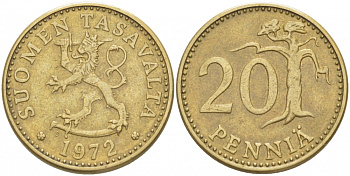 Финляндия 20 пенни 1972 S KM 47 алюминиевая бронза 3718-1226