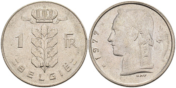 Бельгия 1 франк 1977 Belgie KM 143.1 медно-никель    4592-1237