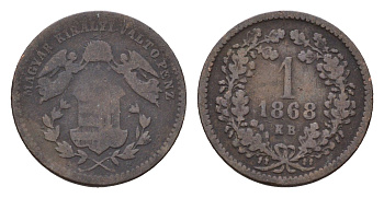 Венгрия 1 крейцер 1868 KB, Франц Иосиф I (1848-1916) KM 441 медь 4674-366