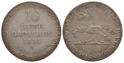 Брауншвейг-Каленберг-Ганновер 16 гутергрошен 1834 Вильгельм IV (1830-1837) J. 33, AKS 66, Kahnt 212 серебро 10-014-30