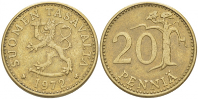 Финляндия 20 пенни 1972 S KM 47 алюминиевая бронза 3718-1226