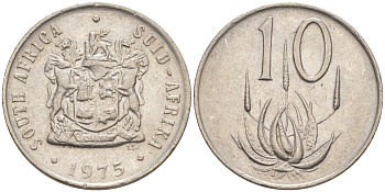 ЮАР 10 центов 1975 герб, цветок АЛОЭ KM 85 никель 219-1247