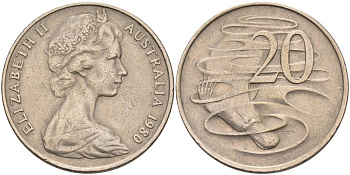 Австралия 20 центов 1980 Елизавета II (1952-), утконос KM 66 медно-никель 4131-922
