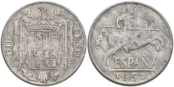 Испания 10 сентимо 1953 Франсиско Франко (1939 - 1975) KM 766 алюминий 4155-253