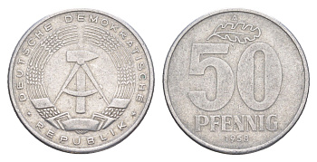ГДР 50 пфеннигов 1958 A KM 12.1 алюминий 4648-1027