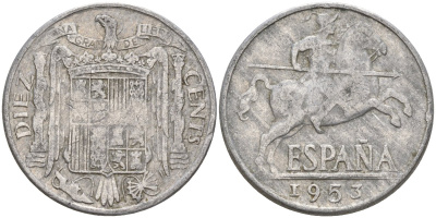 Испания 10 сентимо 1953 Франсиско Франко (1939 - 1975) KM 766 алюминий 4155-253