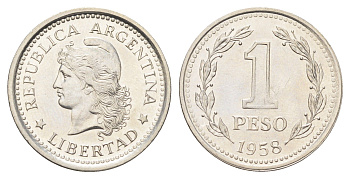 Аргентина 1 песо 1958 KM 57 сталь плакированная никелем UNC 4662-722