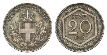Италия 20 чентезимо 1918 KM 58 медно-никель 4636-441