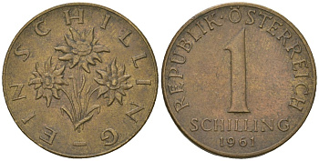 Австрия 1 шиллинг 1961 KM 2886 алюминиевая бронза 4589-326
