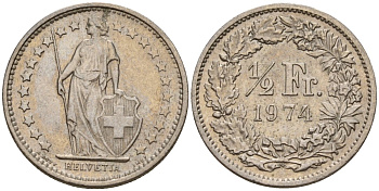 Швейцария 1/2 франка 1974 KM 23a медно-никель 4189-445