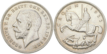 Великобритания 1 крона 1935 25 лет правлению Короля Георга V, медальное соотношение сторон, серебро 0.500 KM 842, Spink 4048 серебро aUNC 1530-1144