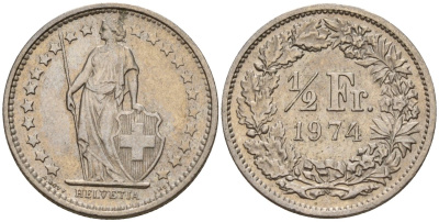 Швейцария 1/2 франка 1974 KM 23a медно-никель 4189-445