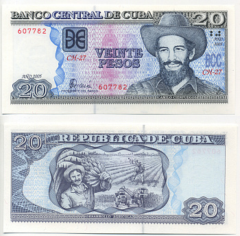 Куба 20 песо 2005 Камило Сьенфуэгос Pick 122 b бумага UNC (пресс) 7222-5-2-1