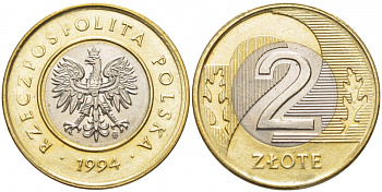 Польша 2 злотых 1994 MW KM 283 биметалл 175-1213
