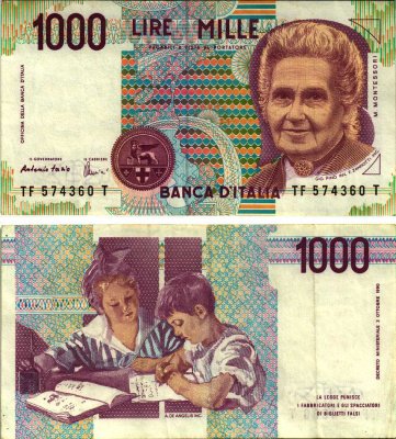 Италия 1000 лир 1990 Мария Монтессори Pick 114c 8611-15-1