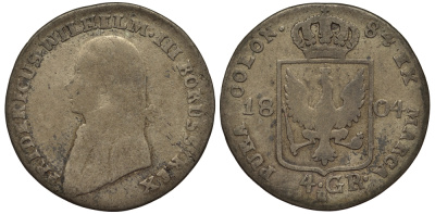 Пруссия 4 гроша 1804 B KM 370, Olding 109, Jaeger 27 серебро 1519-841