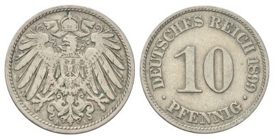 Германия 10 пфеннигов 1899 A KM 12, J. 13 медно-никель 4701-1112