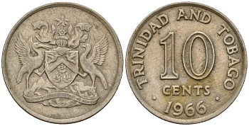 Тринидад и Тобаго 10 центов 1966 герб KM 3 медно-никель 4152-945