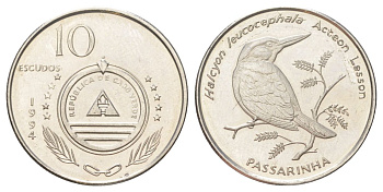 Кабо-Верде 10 эскудо 1994 Птицы - Сероголовая альциона (halcyon leucocephala) KM 29 сталь плакированная никелем UNC 4625-551